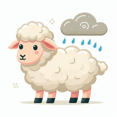 Sheep in the rain. Vector illustration on a white background.のイラスト素材