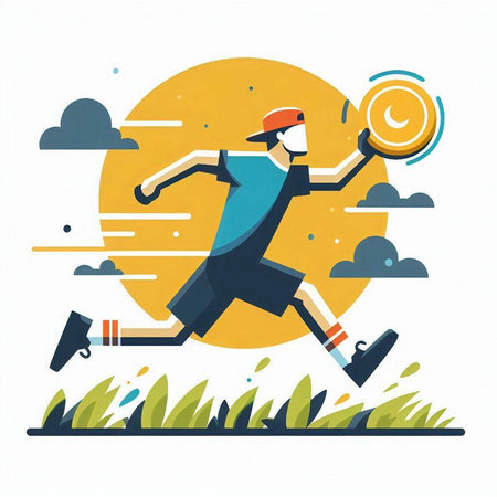 Businessman running in the park. Vector illustration in flat style.のイラスト素材