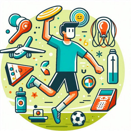 Vector illustration of a young man playing sports in the flat style.のイラスト素材