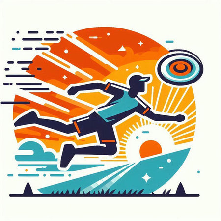 Vector illustration of a man running in the sky with a target.のイラスト素材
