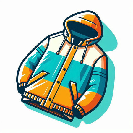 Winter jacket with hood, isolated on white background. Vector illustration.のイラスト素材