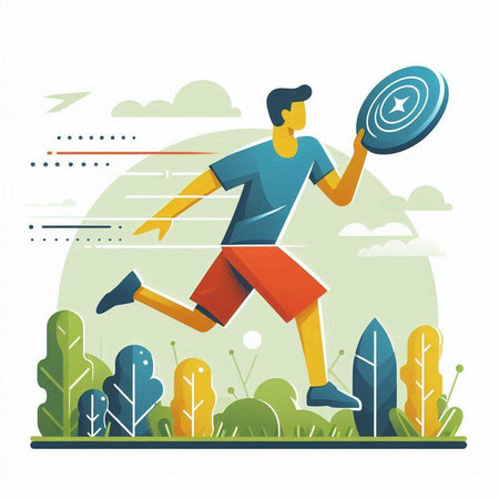 Vector illustration of a man running with a target in his hands.のイラスト素材