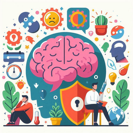Brainstorming concept. Brainstorming and brainstorming. Flat design vector illustrationのイラスト素材