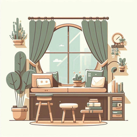 Interior of a cozy living room. Vector illustration in flat styleのイラスト素材
