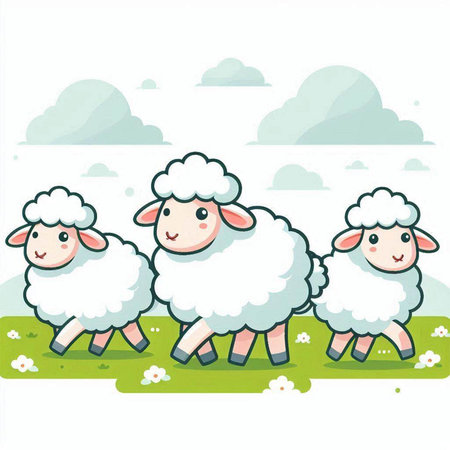 Sheep in the field. Vector illustration of cute cartoon sheep.のイラスト素材