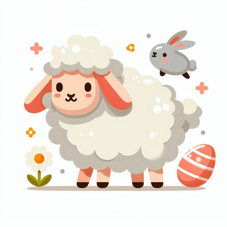 Cute sheep and easter eggs. Vector illustration in cartoon styleのイラスト素材