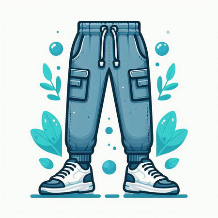 Vector illustration of jeans and sneakers on a white background. Cartoon style.のイラスト素材
