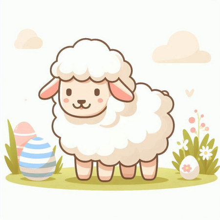 Sheep and easter eggs. Cute cartoon vector illustration.のイラスト素材