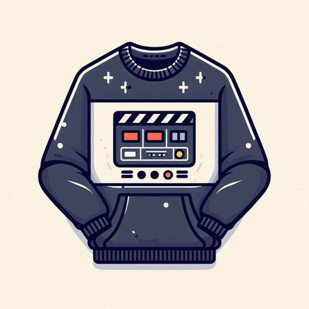 Retro robot with movie clapper board. Vector illustration in cartoon style.のイラスト素材