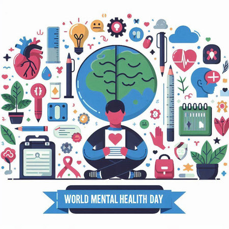 World mental health day concept. Vector illustration in flat design style.のイラスト素材