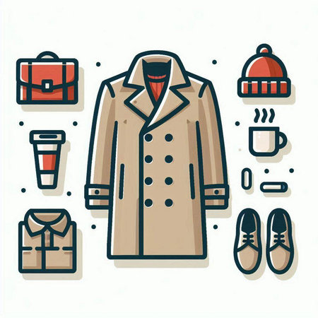 Set of modern flat line icons of men's clothing. Vector illustrationのイラスト素材