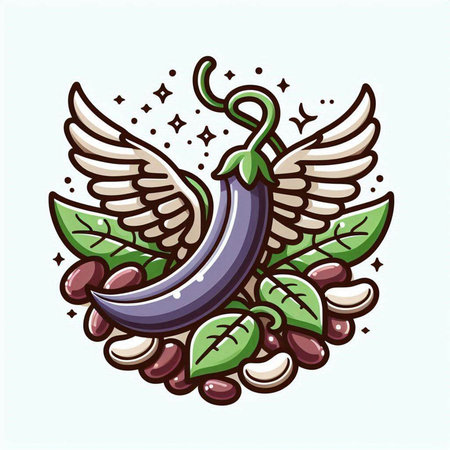 Illustration of Hot Chili Peppers with Wings and Green Leaves.のイラスト素材