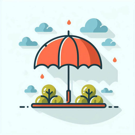 Umbrella in the rain. Vector illustration in flat style.のイラスト素材