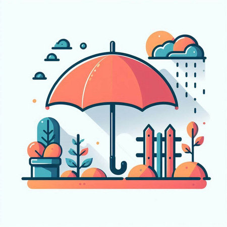 Umbrella in the garden. Flat design. Vector illustration.のイラスト素材