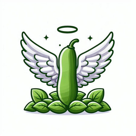 Illustration of a green chilli with wings and leaves on a white backgroundのイラスト素材