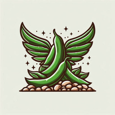 Illustration of a green hot chili pepper with wings and stars.のイラスト素材