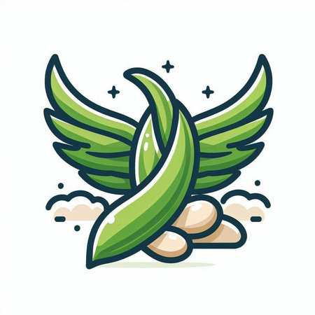 Vector illustration of two green wings on a white background with clouds.のイラスト素材