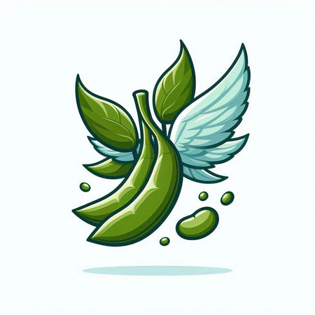 Peas with wings and green leaves. Vector illustration isolated on white background.のイラスト素材