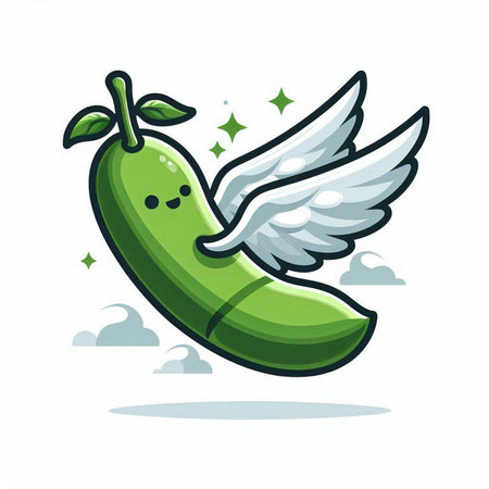 Cute cartoon green cucumber with flying wings. Vector illustration.のイラスト素材