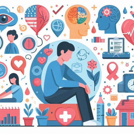 Vector illustration of World Health Day concept in flat design with people, icons and symbols.のイラスト素材