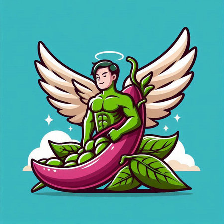 Vector illustration of a cartoon character of a superhero with wings and vegetablesのイラスト素材
