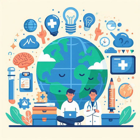 Flat design vector illustration concept of healthcare and medicine. Medicine and health care.のイラスト素材
