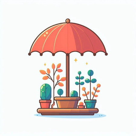 Vector illustration of a house plant in a pot with an umbrella.のイラスト素材