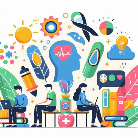 Vector illustration of people sitting on books and learning. Education concept.のイラスト素材