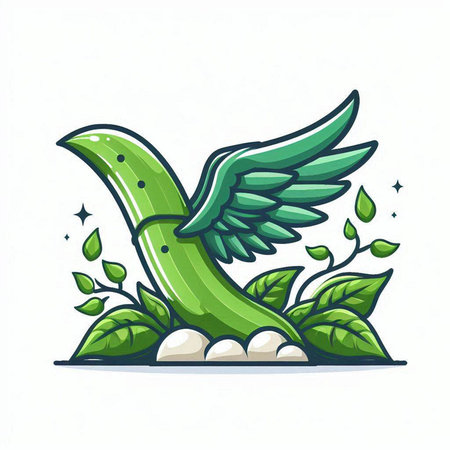 Cucumber with wings and leaves. Vector illustration on white background.のイラスト素材
