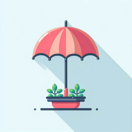 Flat design modern vector illustration icon concept of umbrella and plant.のイラスト素材