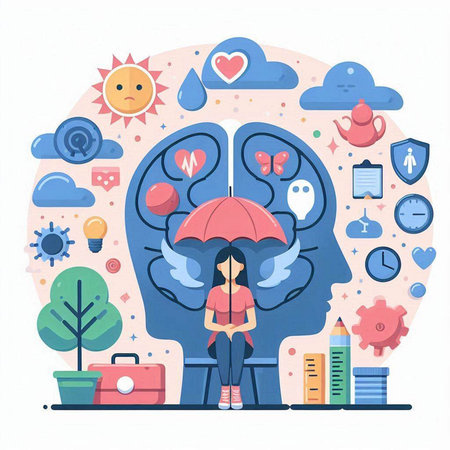 Psychology concept. Vector illustration in a flat style. Mental health care.のイラスト素材