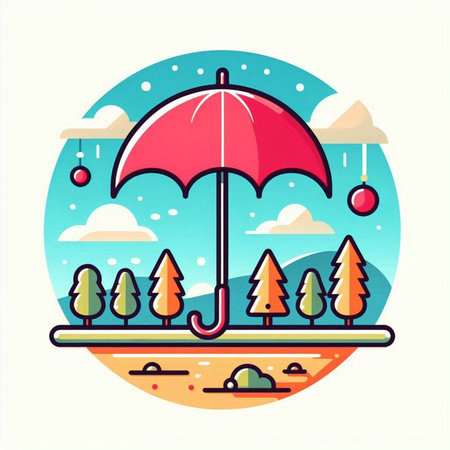Illustration of an umbrella protecting the forest from the rain. Vector illustrationのイラスト素材