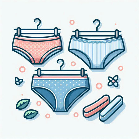 Women underwear. Set of underwear icons. Vector illustration in linear style.のイラスト素材