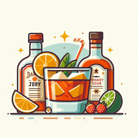 Alcoholic drinks set. Colorful vector illustration in flat styleのイラスト素材