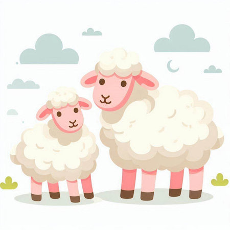 Sheep family. Cute cartoon sheeps. Vector illustration.のイラスト素材