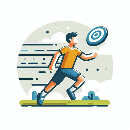 Soccer player running with target in hand. Flat vector illustration.のイラスト素材