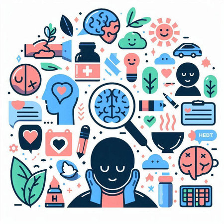 Hand drawn doodle icons and symbols for mental health care.のイラスト素材