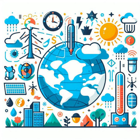 Flat design vector illustration of global warming and climate change concept.のイラスト素材