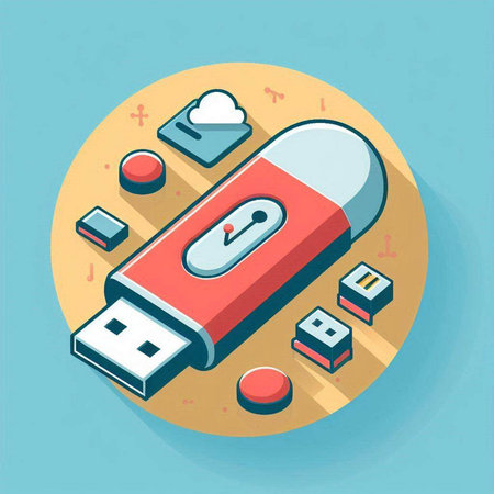 Usb flash drive icon, vector illustration. Flat design style.のイラスト素材
