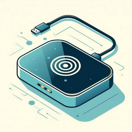 Vector isometric illustration of a smartphone with an external hard drive.のイラスト素材