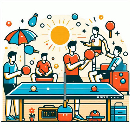 Table tennis sport game. People playing table tennis. Vector illustration.のイラスト素材