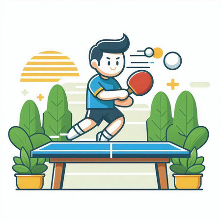 Young man playing table tennis in the park. Flat style vector illustration.のイラスト素材