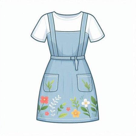 Illustration of a summer dress with floral pattern on a white backgroundのイラスト素材