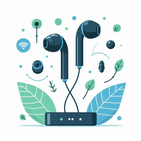 Wireless headphones. Vector illustration in flat cartoon style on white background.のイラスト素材