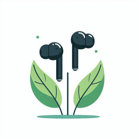 Earphones with green leaves. Vector illustration in flat cartoon style.のイラスト素材