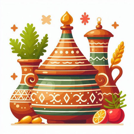 Traditional earthenware pottery. Vector illustration in cartoon style.のイラスト素材