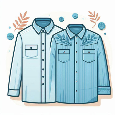 Vector illustration of men's shirts in blue and white colors on a white backgroundのイラスト素材