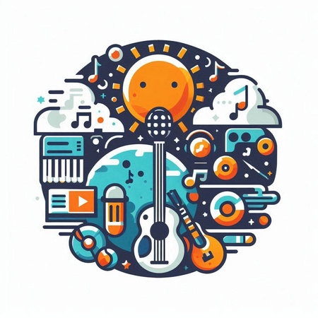 Colorful vector illustration of music and sound icons. Music concept.のイラスト素材