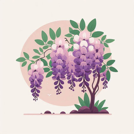 Beautiful wisteria flowers. Vector illustration in retro style.のイラスト素材