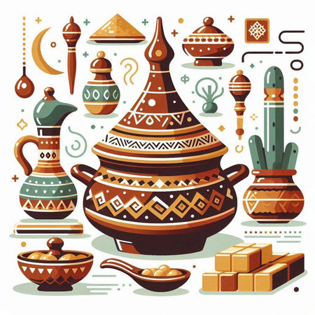Ceramic pottery. Vector illustration of a pottery setのイラスト素材